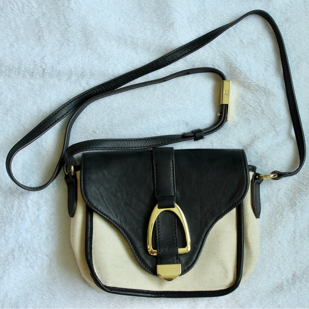 G.I.L.I. Black and Cream Crossbody Bag with Gold Hardware